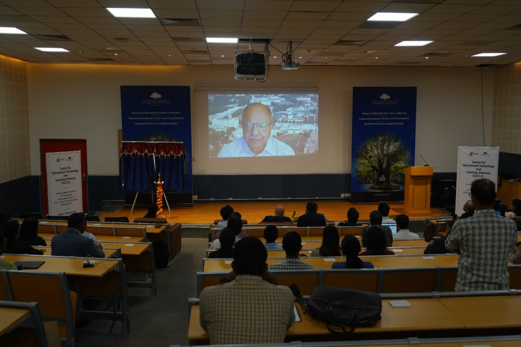 Chief Mentor Prof. Raj Reddy addressing the CETLS inauguration at KRB Auditorium, IIIT Hyderabad